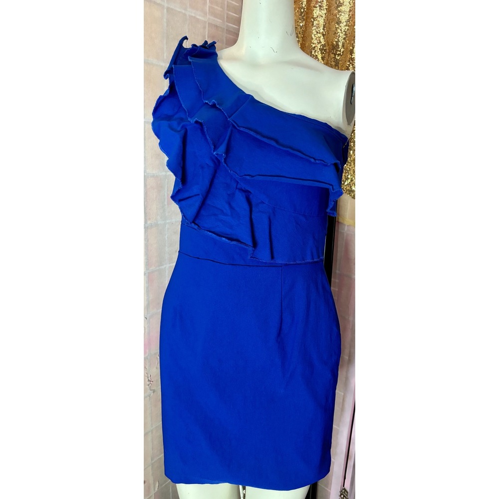 Ruby Rox Royal Blue One‎ Shoulder Ruffle Mini Cocktail Dress Size 9